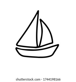 Hand drawn sailboat isolated on white background. Vector outline illustration boat in doodle style. Design yacht for card, banner, logo, print, backdroup