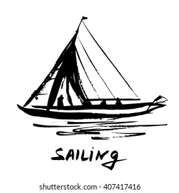 Hand drawn sailboat. Isolated on white background