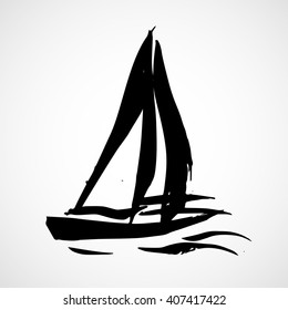 Hand drawn sailboat. Isolated on white background