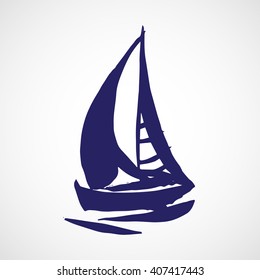 Hand Drawn Sailboat. Isolated On White Background