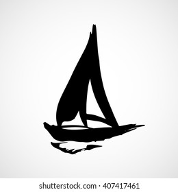 Hand drawn sailboat. Isolated on white background