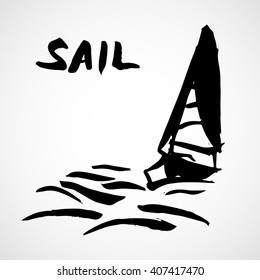 Hand drawn sailboat. Isolated on white background