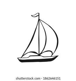 Ilustración de vectores de velero dibujada a mano sobre fondo blanco.