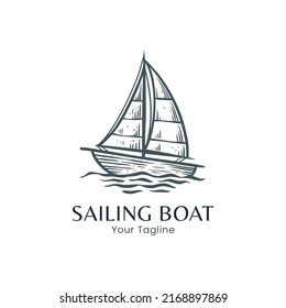 hand drawn sailing boat vintage retro logo design