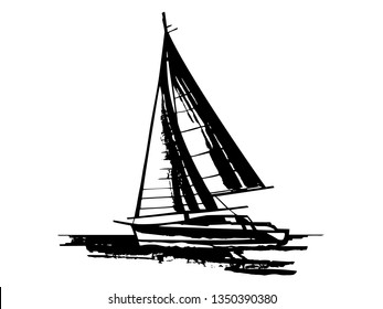 Hand drawn sailing yachts, vector graphic. 