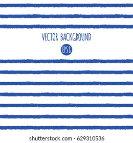 Hand drawn sailor stripes, streaks, bars template. Rough, textured edges. Seamless in horizontal direction border, frame. Marine, maritime striped abstract background. Navy blue sailor vest ornament.