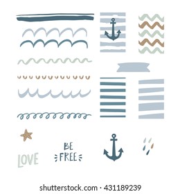 Hand drawn sailor stripes vector set