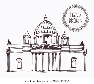 Hand drawn Saint Isaac's Cathedral in Saint Petersburg, Russia. Attractions of the world, vector illustration