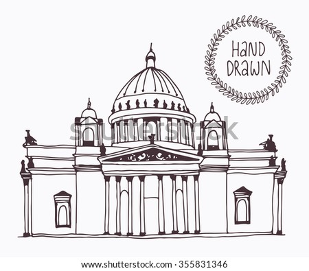 Hand drawn Saint Isaac's Cathedral in Saint Petersburg, Russia. Attractions of the world, vector illustration