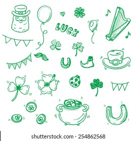 Hand drawn Saint Patrick day icons doodle set