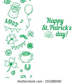 Hand drawn Saint Patrick day icons seamless vertical border