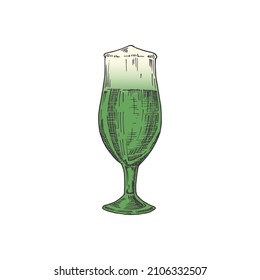 Ilustración del vector de color del día del patrón de la mano dibujado en la puerta. Vidrio lleno de un bosquejo de resumen de cerveza. Dibujo de estilo de grabado de vacaciones irlandesas. Aislado