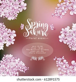 Hand drawn sakura cherry blossoms spring background design. EPS 10 vector.