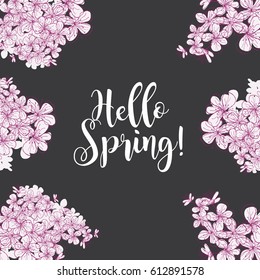 Hand drawn sakura cherry blossoms hello spring background design. EPS 10 vector.