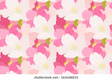 Hand drawn, Sakura flower, overlapping pattern for textile/fabric pattern for Spring/summer fashion.