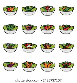 Hand Drawn Salad Bowl Colored Set