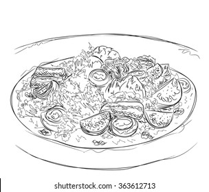 Hand drawn salad sketch. Food illustration