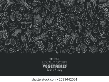 Hand drawn salads. Food menu design template. Food top view vector illustration. Healthy eating. Hand drawn sketch salads collection.