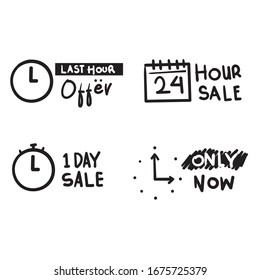 hand drawn Sale countdown. Last minute offer banner, one day sales and 24 hour sale promo. business limited special promotions doodle