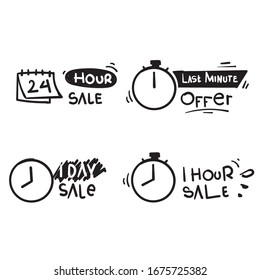 hand drawn Sale countdown. Last minute offer banner, one day sales and 24 hour sale promo. business limited special promotions doodle