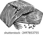 Hand drawn Salmon Steak Sketch Illustration