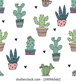 hand drawn Sample pattern with cactus vector illustration