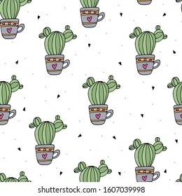 hand drawn Sample pattern with cactus vector illustration