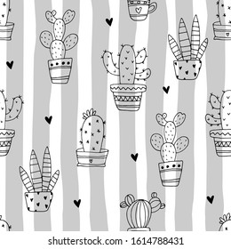 hand drawn Sample pattern with cactus vector illustration