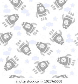 hand drawn Sample pattern with cute Rocket and bear vector illustration.