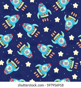 hand drawn Sample pattern with cute Rocket and bear vector illustration