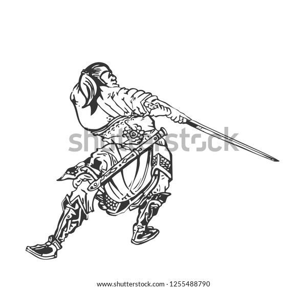 Hand Drawn Samurai Fighting Pose Weapon Stock Vector Royalty Free