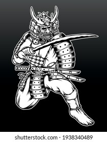 Hand drawn samurai warrior illustration. Premium vector