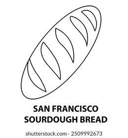 Desenhado à Mão San Francisco Sourdough Bread Illustration. Comida e Snacks Página de Coloração. Desenhos ousados e fáceis para adultos e crianças. Vetor San Francisco Sourdough Pão para livro de colorir.