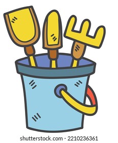 Hand Drawn Sand bucket and scoop tool illustration isolated on background