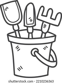 Hand Drawn Sand bucket and scoop tool illustration isolated on background