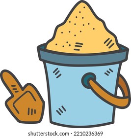 Hand Drawn Sand bucket and scoop tool illustration isolated on background