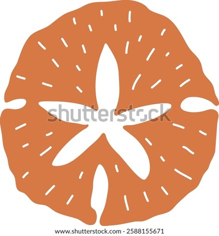 Hand drawn sand dollar shell illustration for souvenir printing. Coastal isolated vector clipart. Sea shell silhouette on white background. Creative logo design. Summer vacation trendy graphic print.