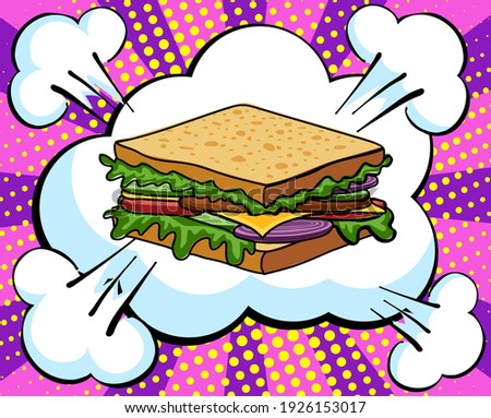 Hand drawn sandwich. Vector Fast Food sketch. Comic book style, pop art retro vector illustration