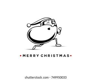 Hand drawn santa claus with beard, merry christmas text. vector illustration