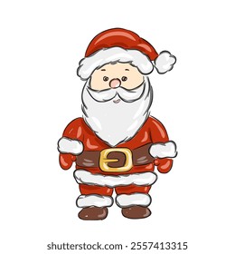 Hand drawn Santa Claus design featuring a jolly expression and festive clothing for Christmas. vector illustration