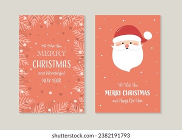 Hand drawn Santa Claus. Different Christmas greeting card set. Vector illustration 