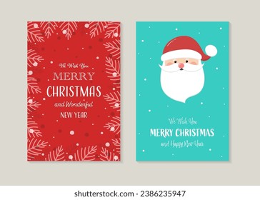 Hand drawn Santa Claus. Different Christmas greeting card set. Vector illustration 