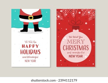Hand drawn Santa Claus. Different Christmas greeting card set. Vector illustration 