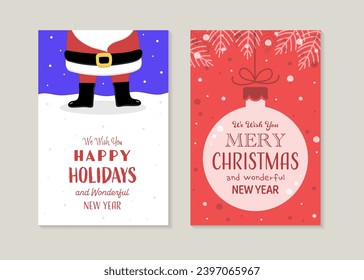 Hand drawn Santa Claus. Different Christmas greeting card set. Vector illustration 