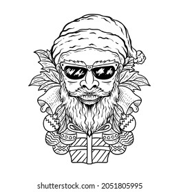hand drawn santa claus engraving style black and white