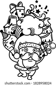 Hand drawn santa claus happy new year and merry christmas.illustration vector