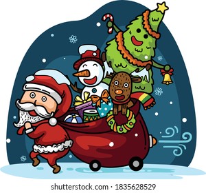 Hand drawn santa claus happy new year and merry christmas.illustration vector