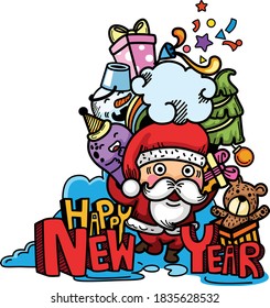 Hand drawn santa claus happy new year and merry christmas.illustration vector