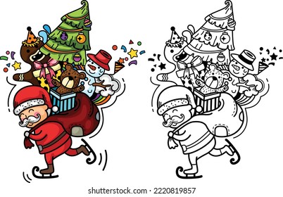 Hand drawn santa claus happy new year and merry christmas.illustration vector