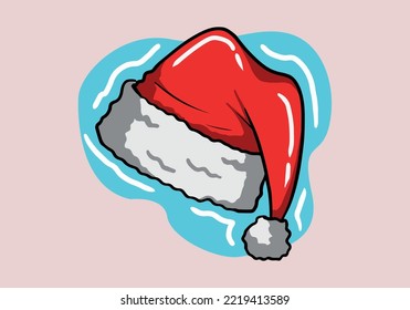 Hand drawn Santa Claus hat isolated on background. Flat style. Red noel hat.